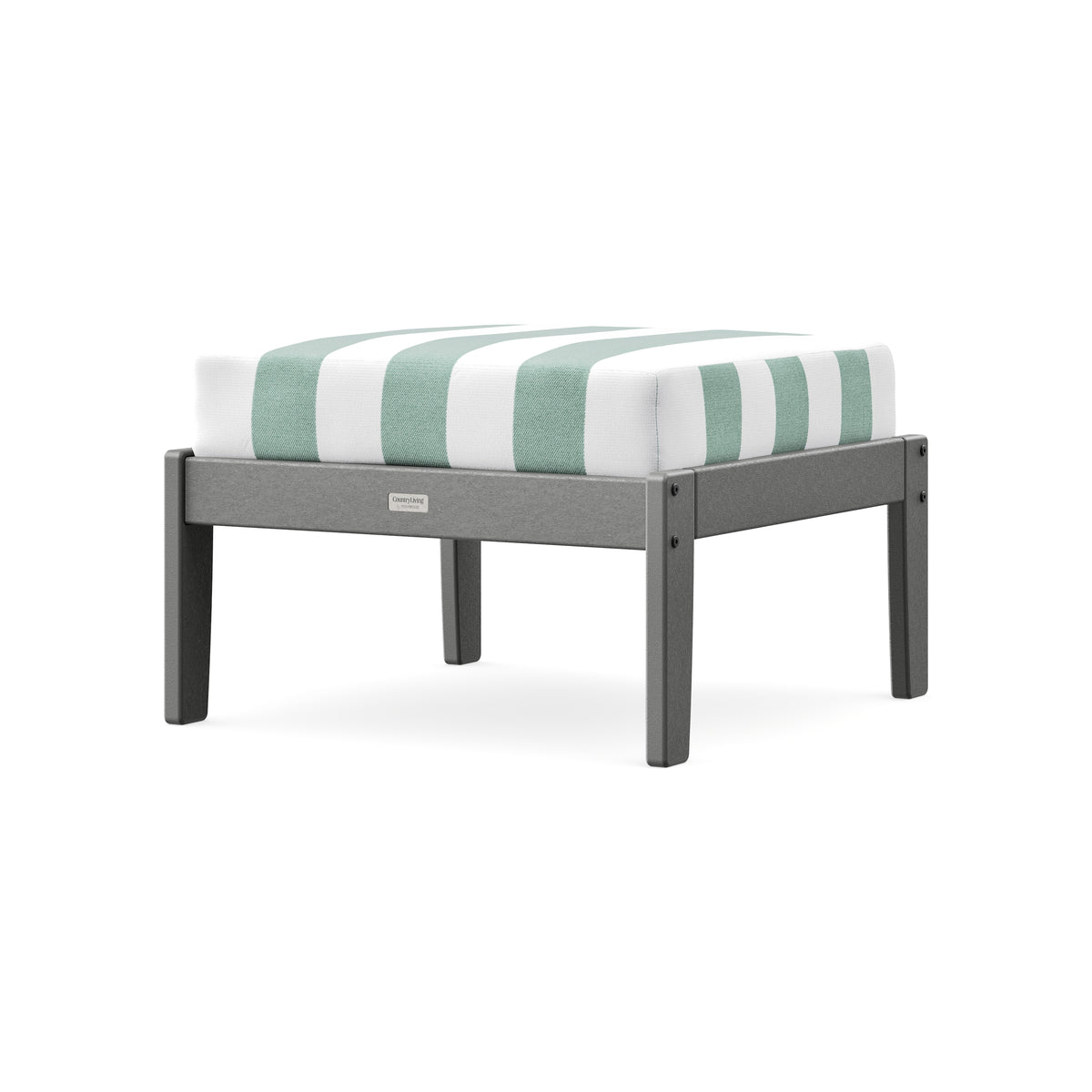 POLYWOOD Cottage Deep Seating Ottoman in Slate Grey / Cabana Stripe Glacier Spa