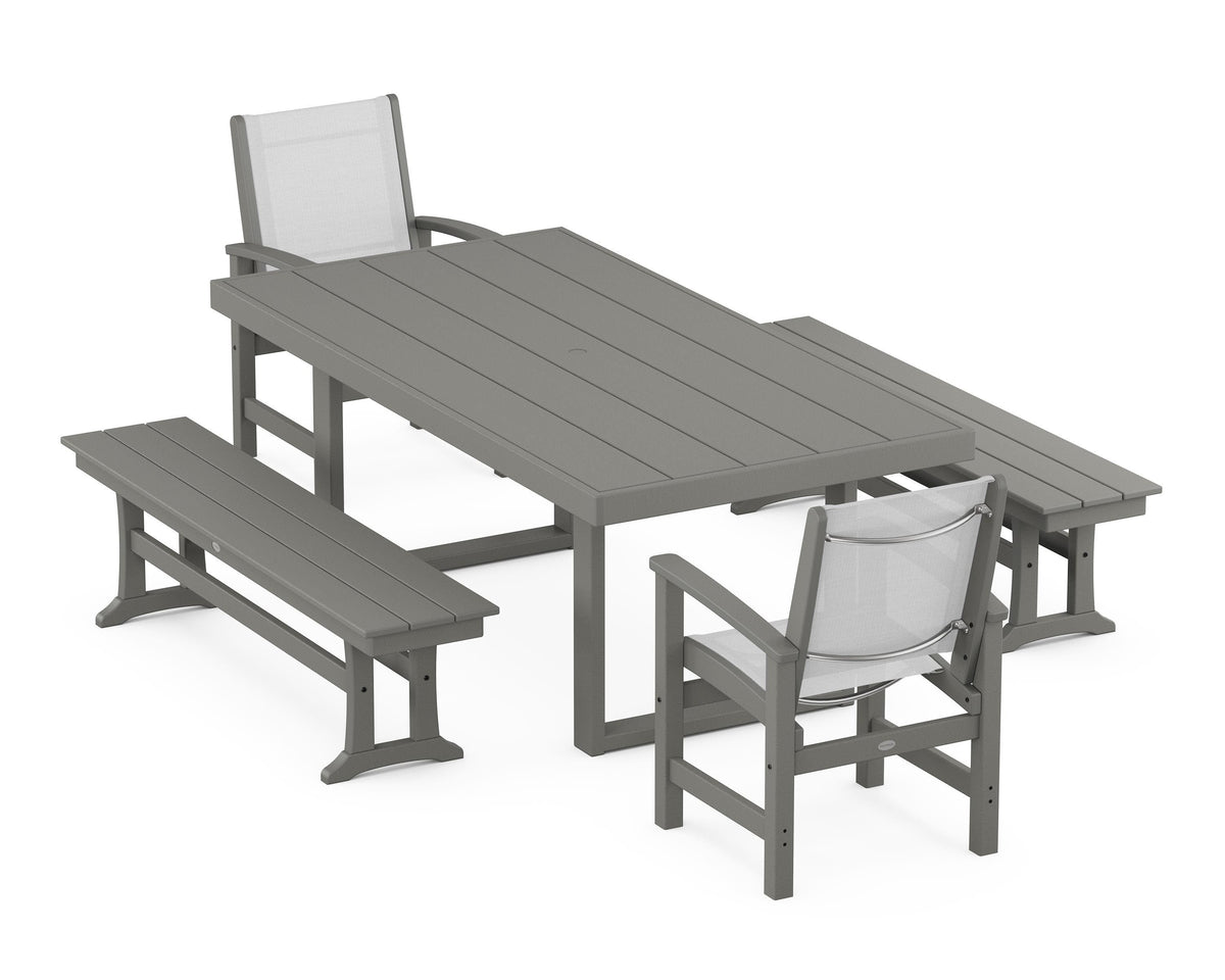 POLYWOOD Coastal 5-Piece Dining Set with Trestle Legs with EDGE 40" x 78" Dining Table in Slate Grey / White