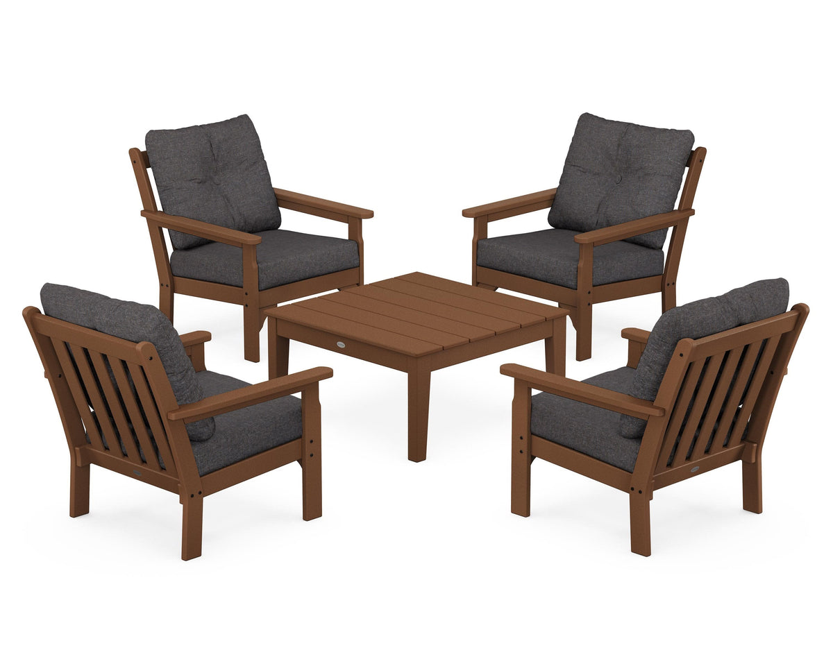 POLYWOOD Vineyard 5-Piece Deep Seating Conversation Set in Teak / Ash Charcoal