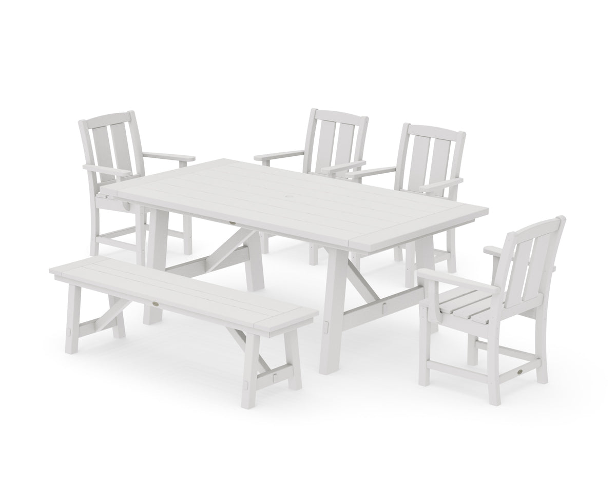 POLYWOOD Mission 6-Piece Rustic Farmhouse Dining Set with Bench in Vintage White