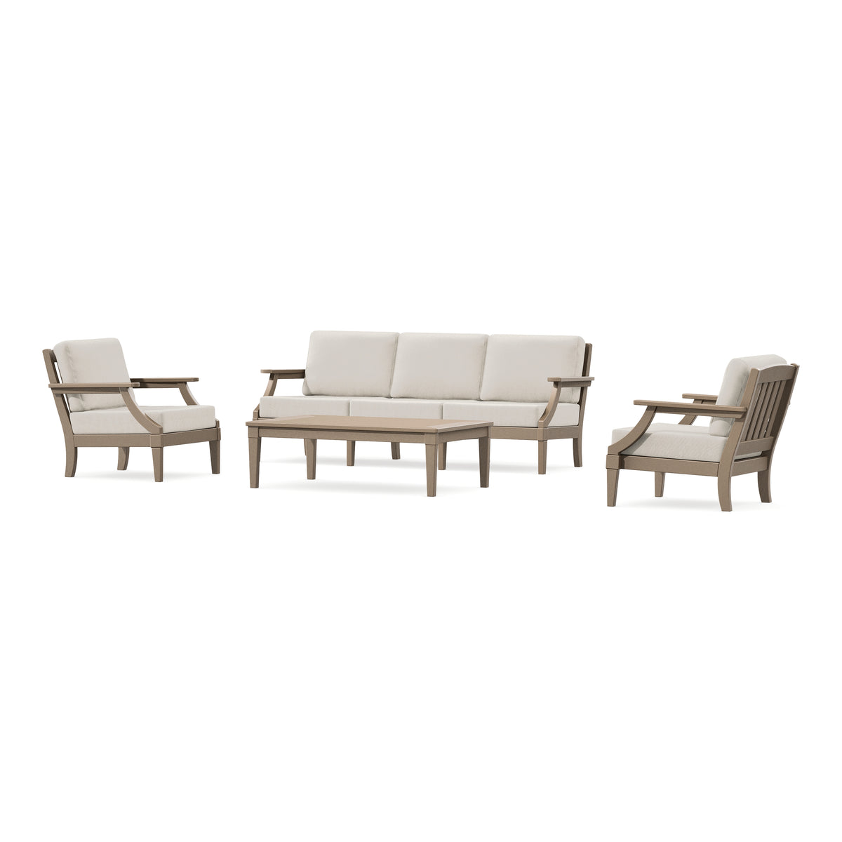 POLYWOOD PW Designer Series Estate 4-Piece Lounge Sofa Set in Vintage Sahara / Dune Burlap