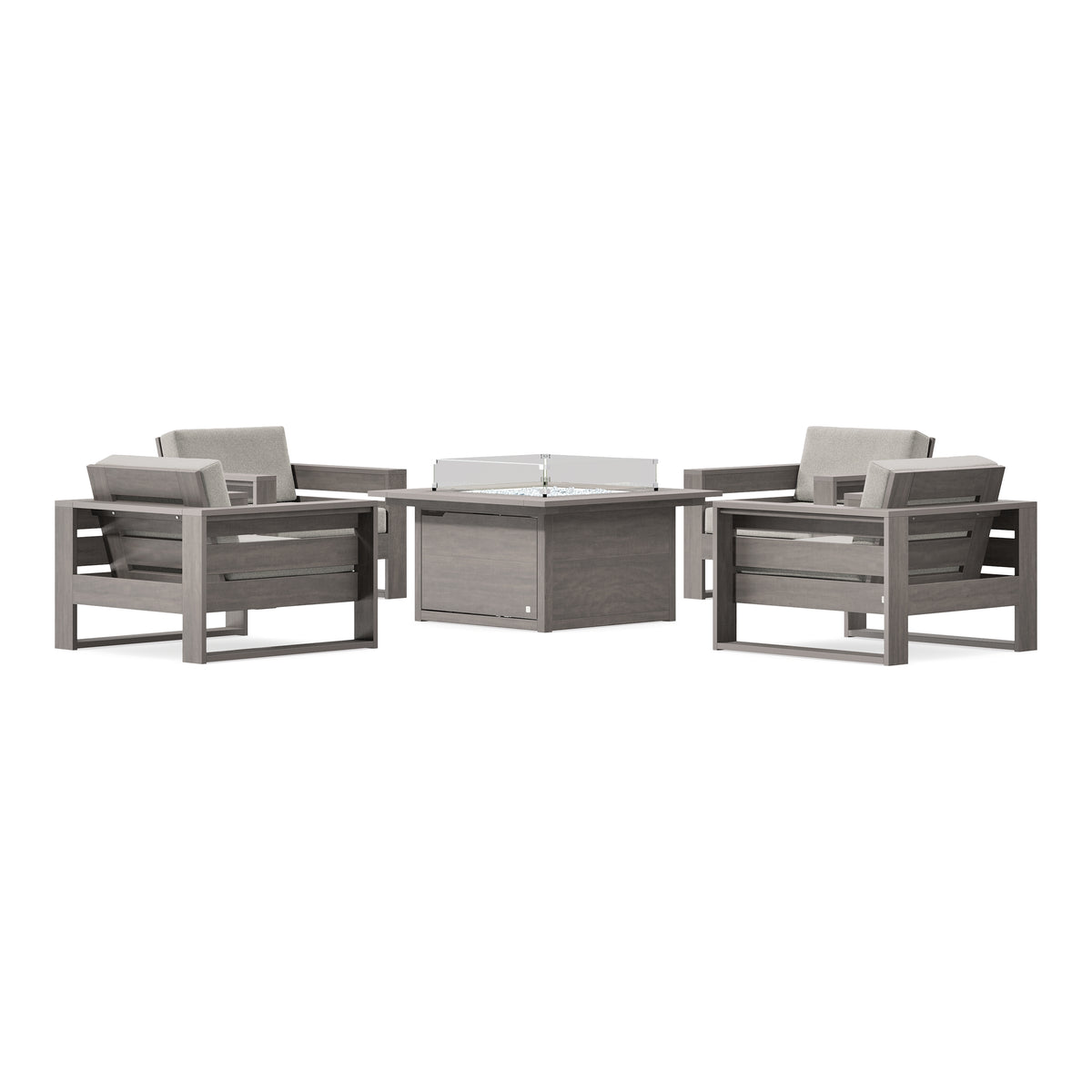 POLYWOOD PW Designer Series Latitude 5-Piece Lounge Fire Table Set in Driftwood / Weathered Tweed