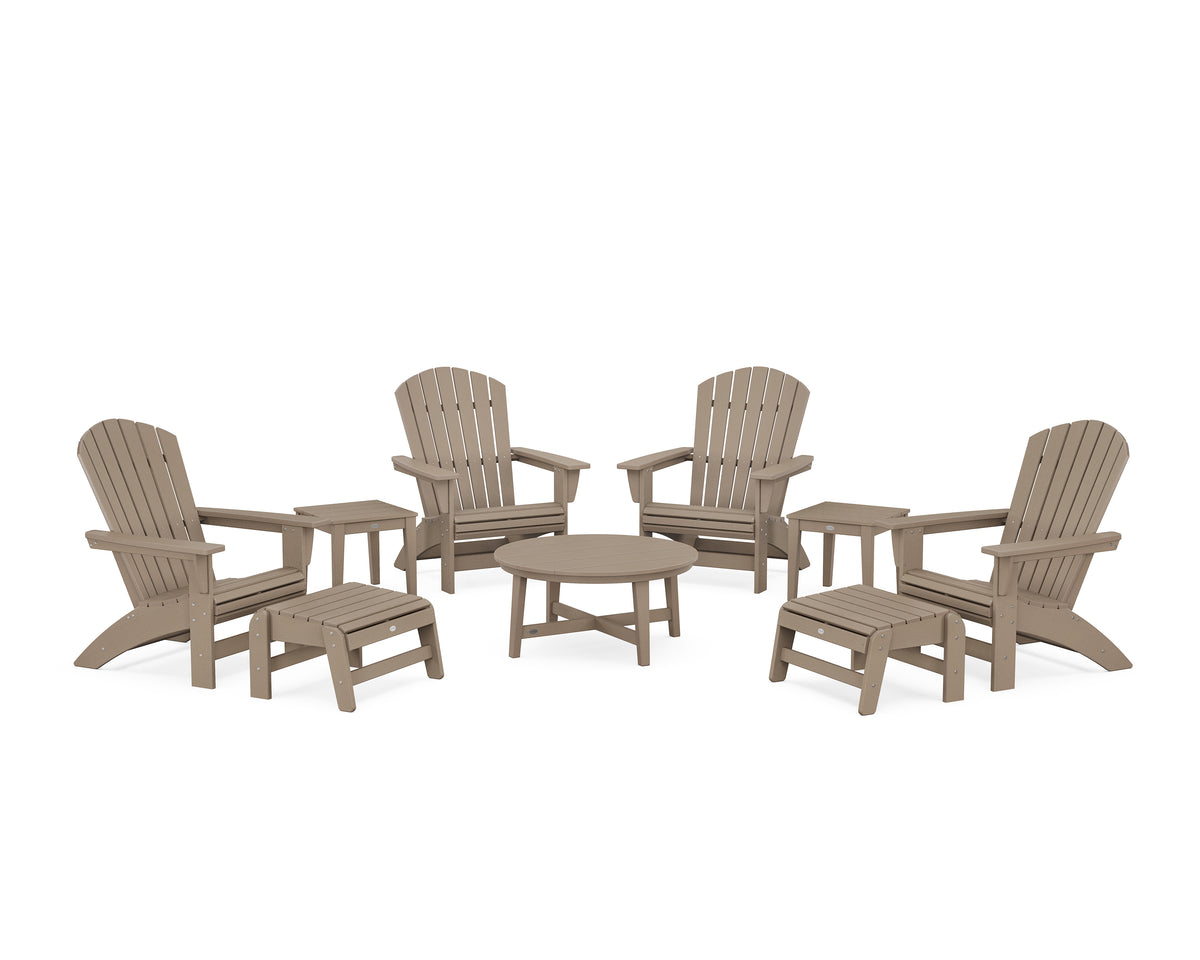 POLYWOOD Nautical Grand Adirondack 9-Piece Conversation Set in Vintage Sahara