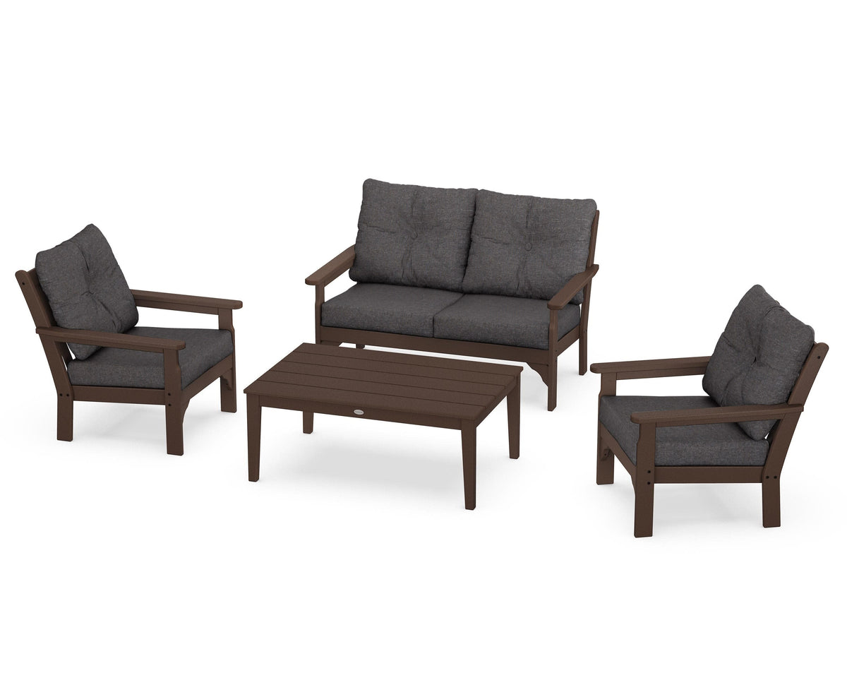 POLYWOOD Vineyard 4-Piece Deep Seating Set with Two Chairs and Loveseat in Mahogany / Ash Charcoal
