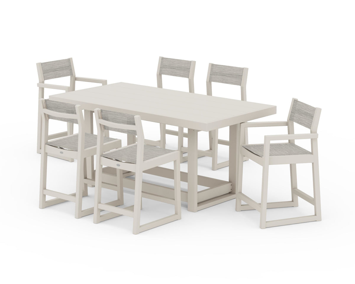 POLYWOOD EDGE Sling 7-Piece Counter Table Set in Sand / Birch