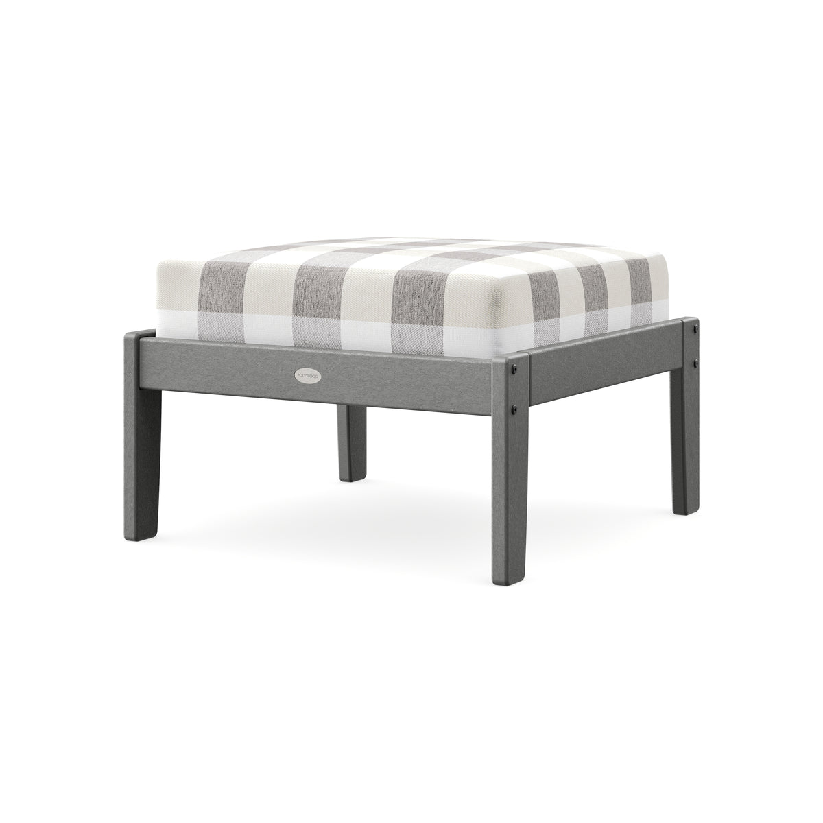 POLYWOOD Braxton Deep Seating Ottoman in Slate Grey / Buffalo Plaid Grey Mist