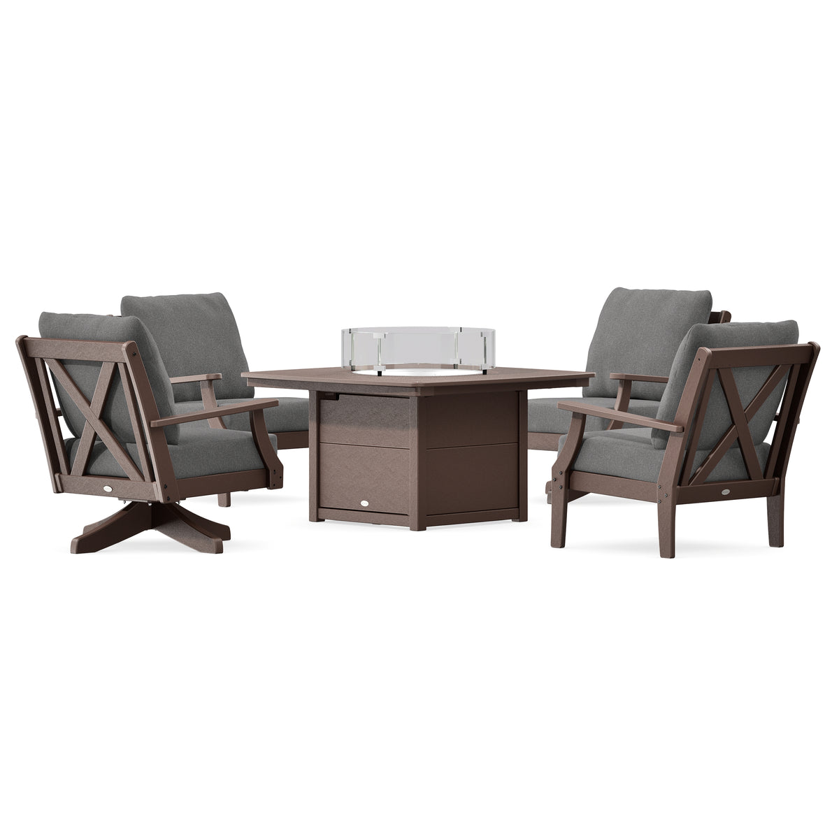 POLYWOOD Braxton 5-Piece Deep Seating Set with Fire Table in Mahogany