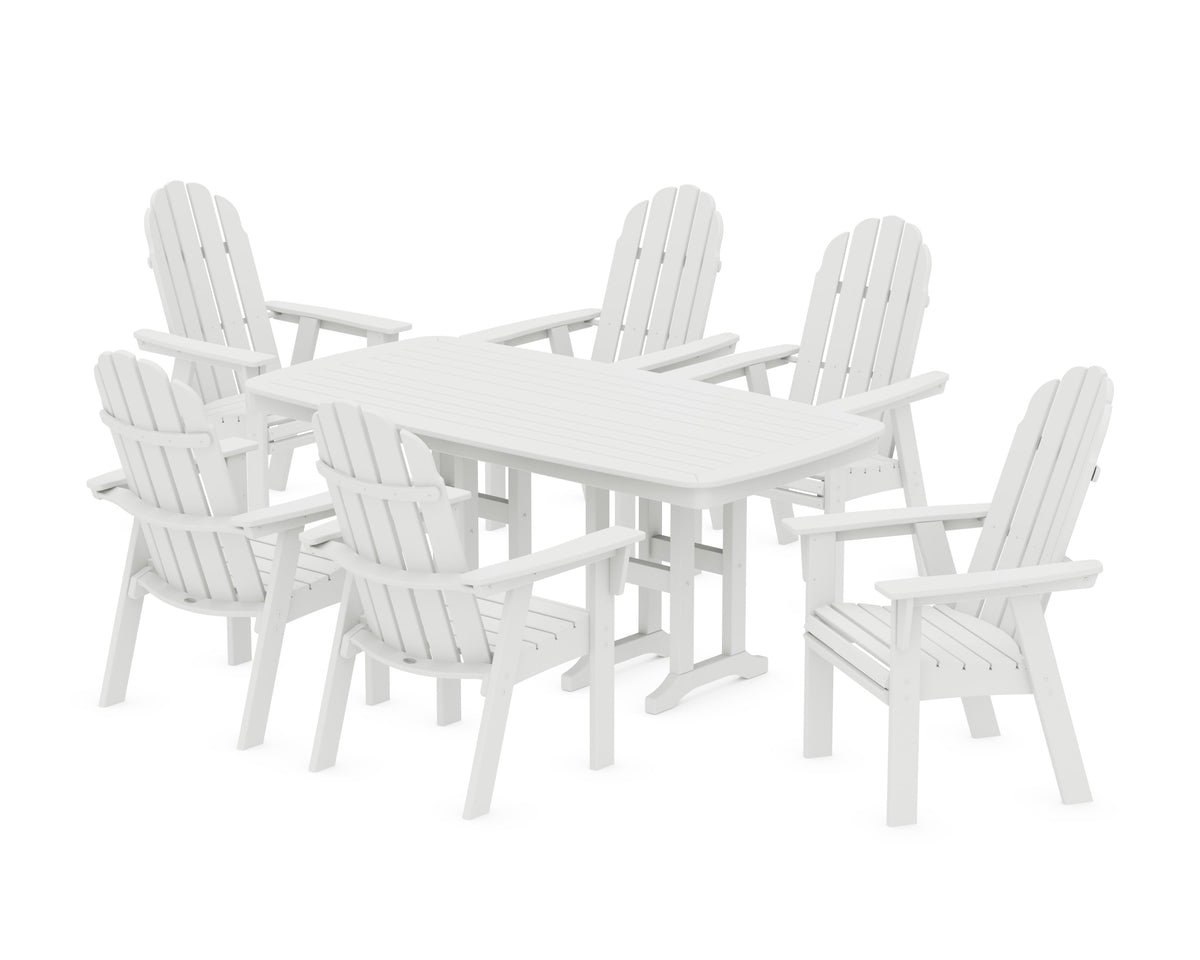 POLYWOOD Vineyard Curveback Adirondack Chair 7-Piece Dining Set in White