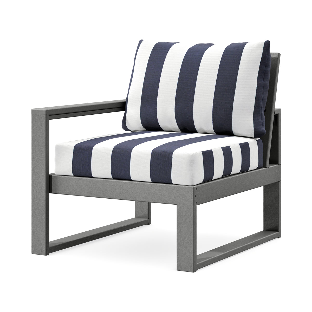 POLYWOOD EDGE Modular Left Arm Chair in Slate Grey / Cabana Stripe Navy