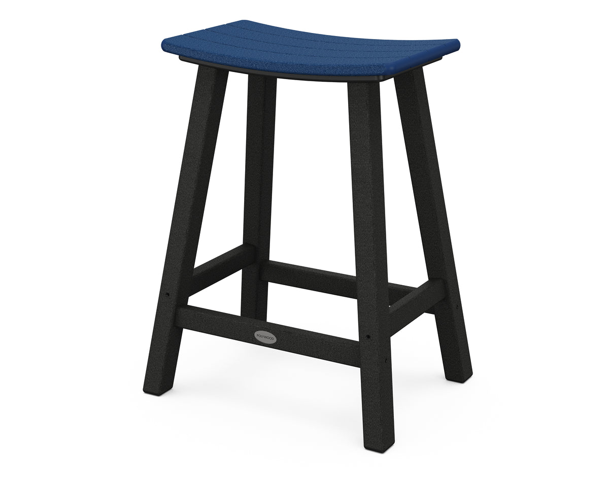 POLYWOOD Contempo 24" Saddle Counter Stool in Black / Navy