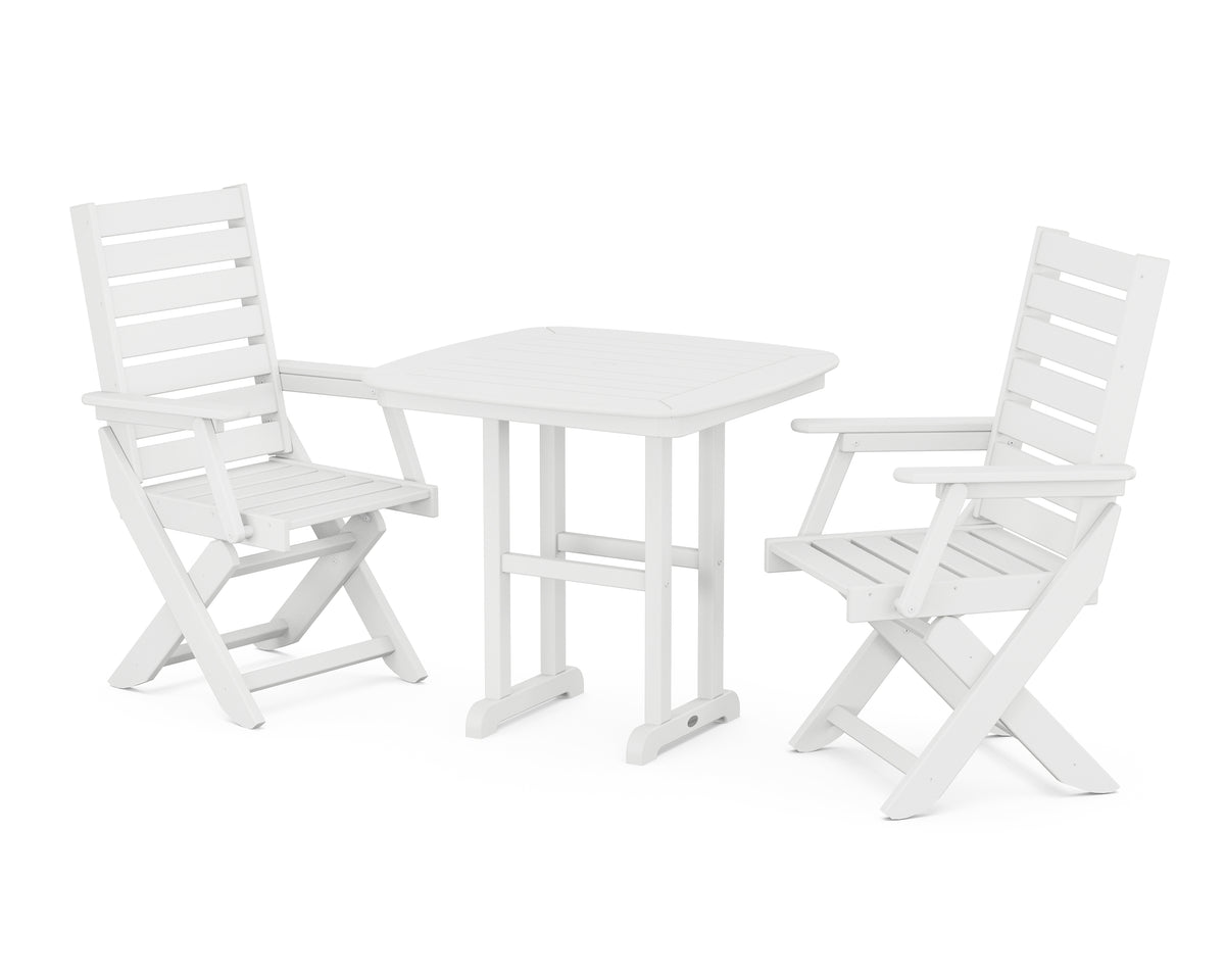 POLYWOOD Captain Folding Chair 3-Piece Dining Set in White