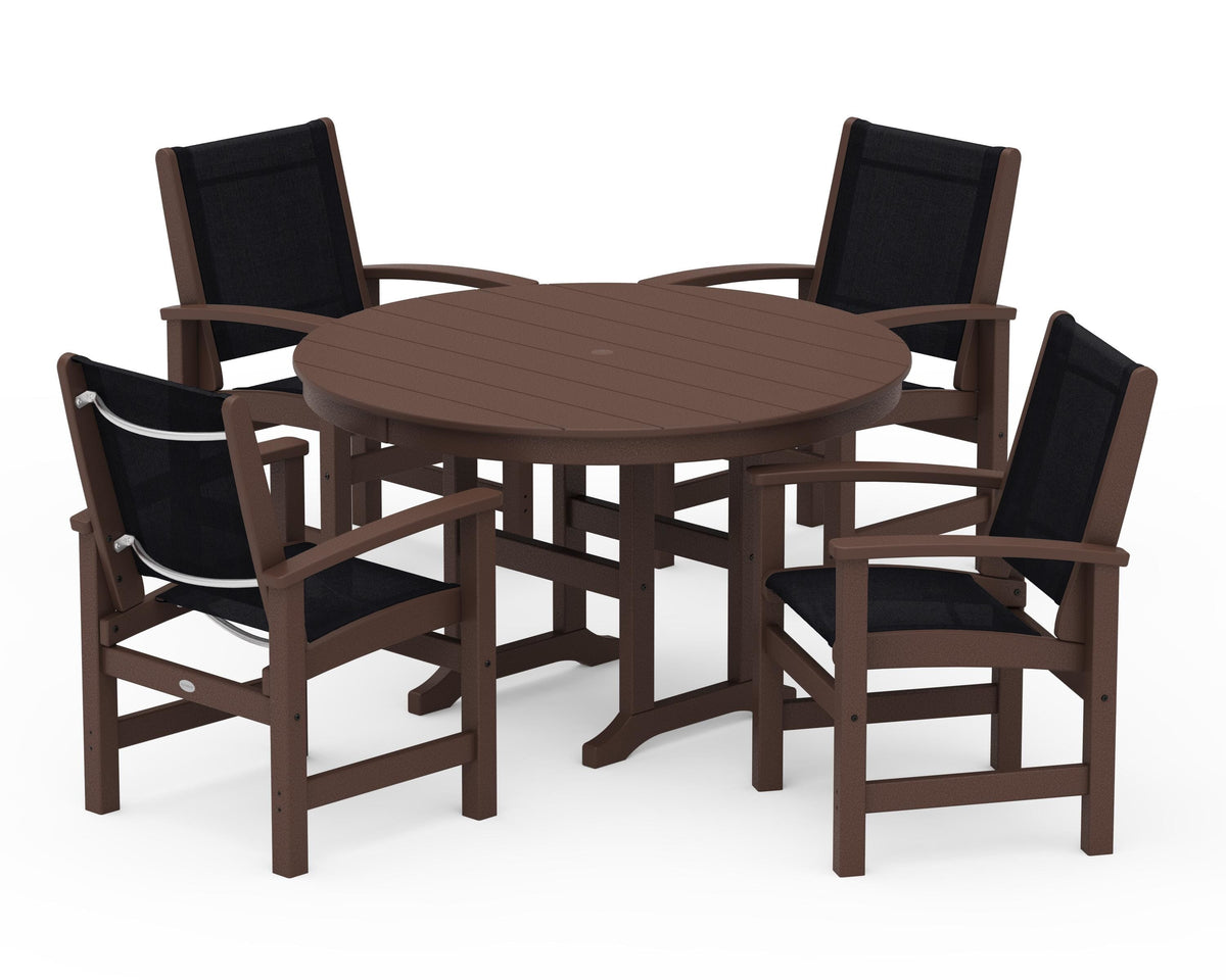 POLYWOOD Coastal 5-Piece Round Farmhouse Dining Set in Mahogany / Black