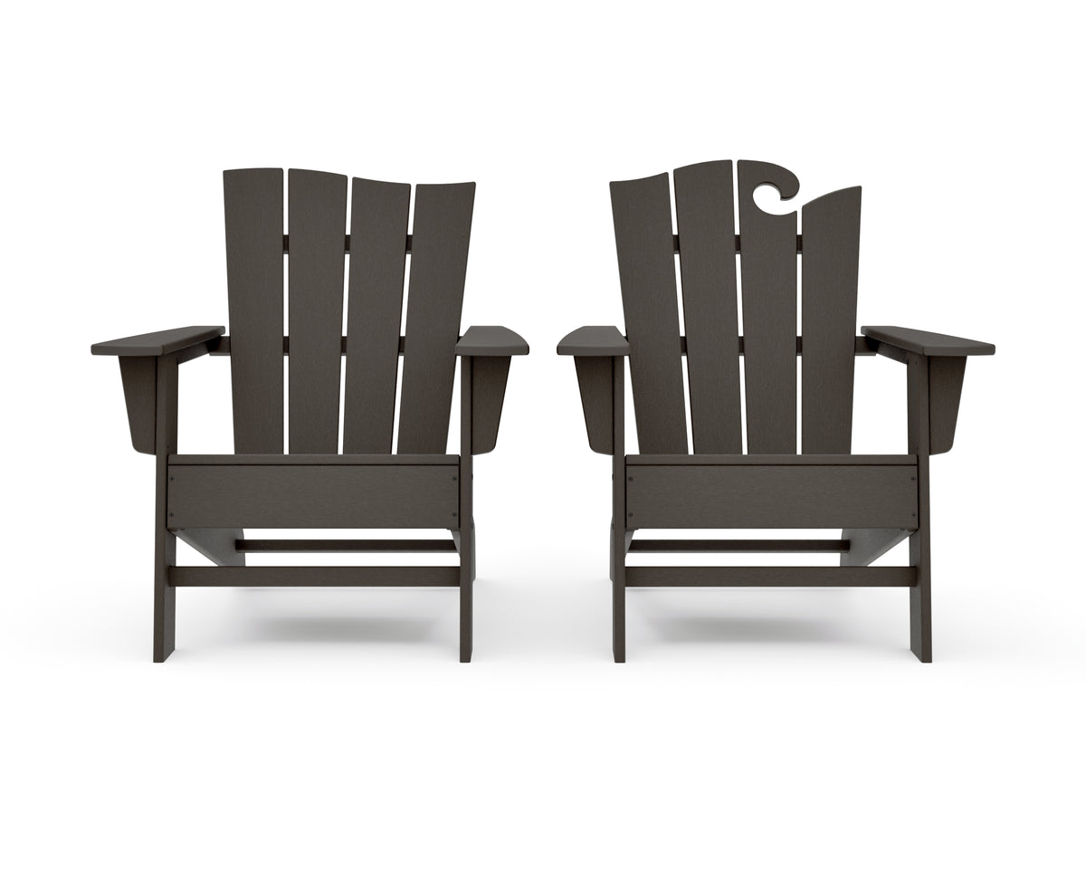 POLYWOOD Wave 2-Piece Adirondack Set with The Wave Chair Left in Vintage Coffee