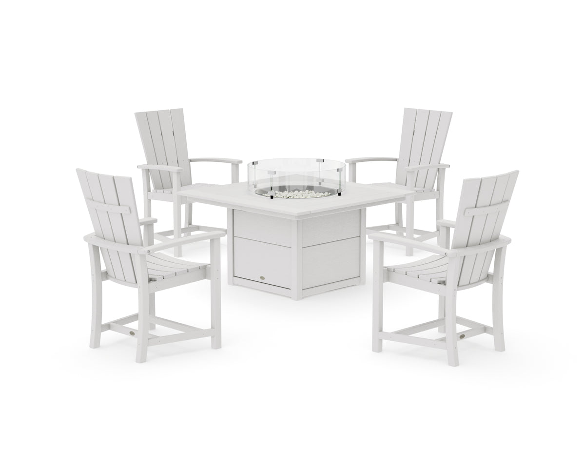 POLYWOOD Quattro 4-Piece Upright Adirondack Conversation Set with Fire Pit Table in Vintage White