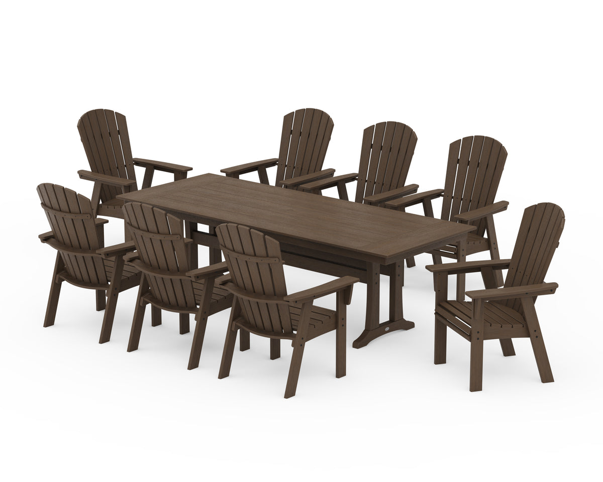 POLYWOOD Nautical 9-Piece Curveback Adirondack Farmhouse Dining Set with Trestle Legs in Kona