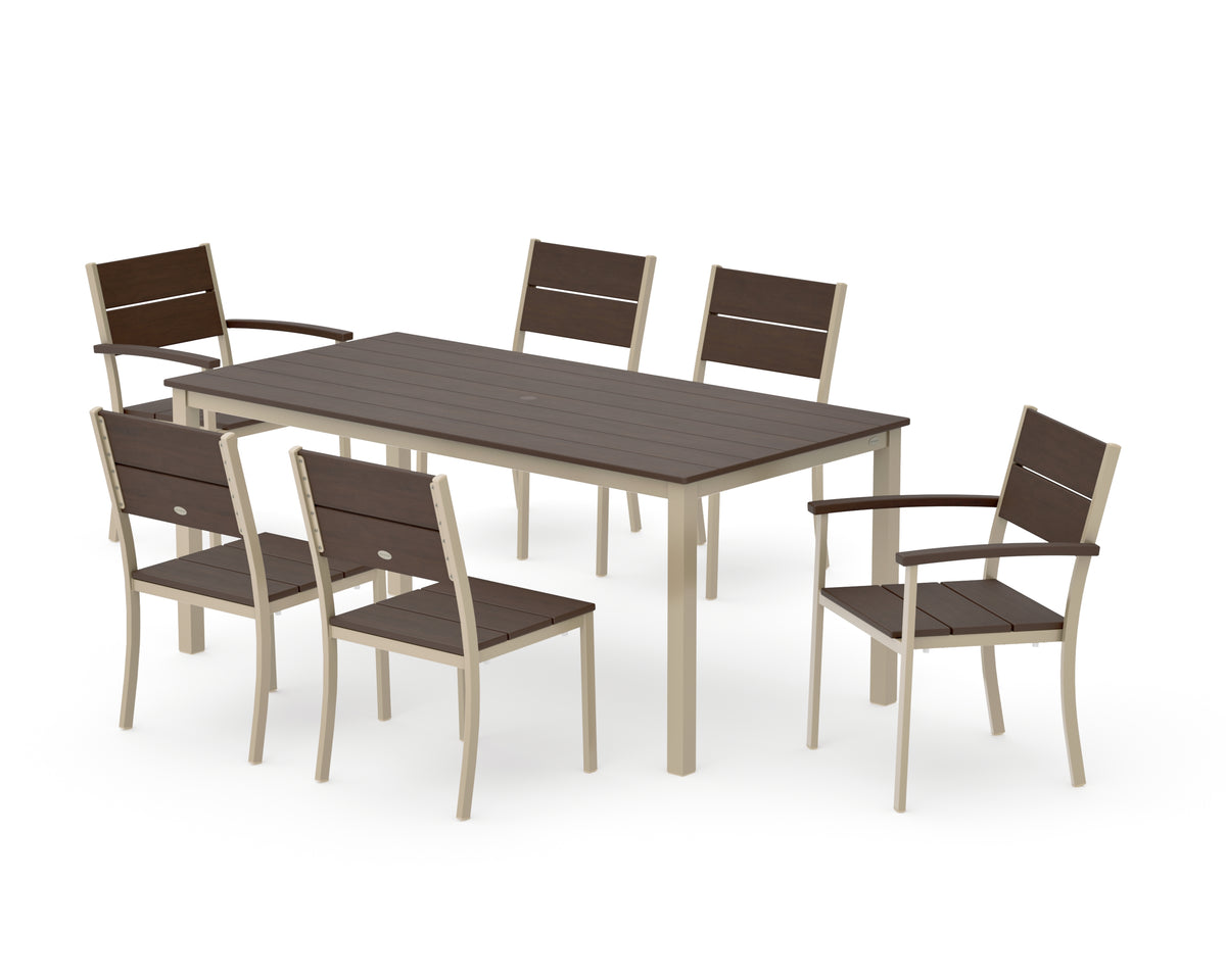 POLYWOOD Main Street 7-Piece Dining Set with Main Street 36" x 72" Dining Table in Sand / Kona