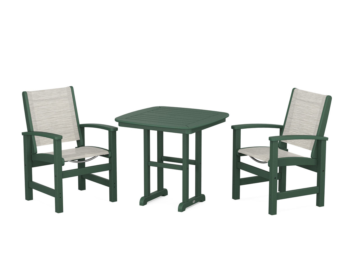 POLYWOOD Coastal 3-Piece Dining Set in Green / Birch