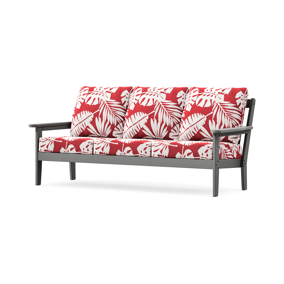 POLYWOOD Cottage Deep Seating Sofa in Slate Grey / Leaf Crimson