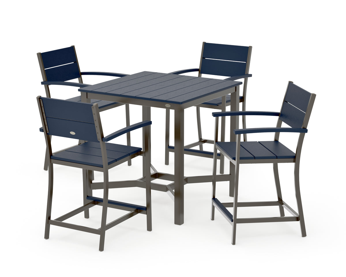 POLYWOOD Main Street 5-Piece Counter Set in Bronze / Navy