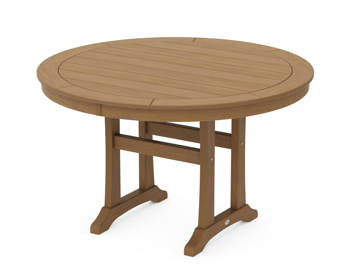 POLYWOOD Nautical Trestle 48" Round Dining Table in Natural