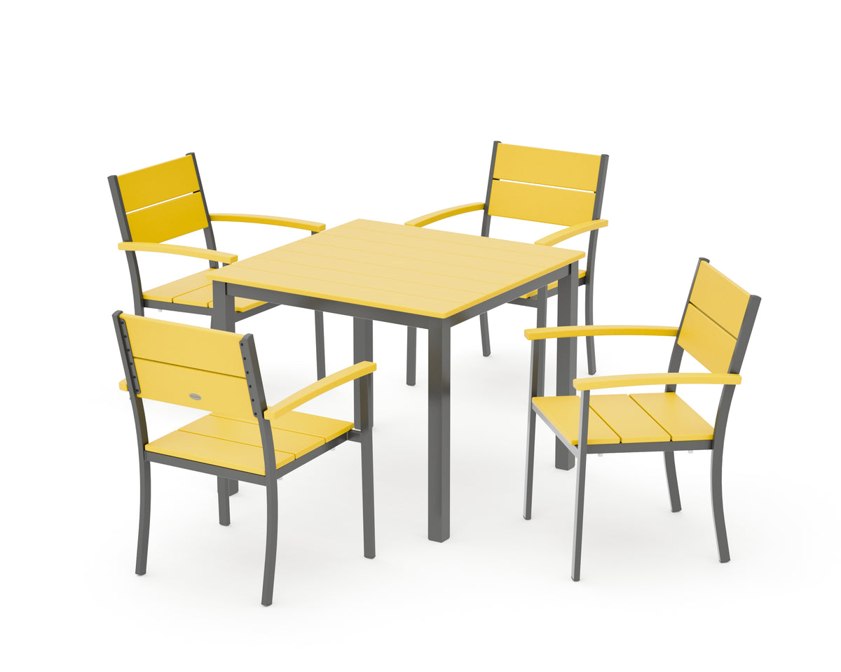 POLYWOOD Main Street 5-Piece Dining Set with Main Street 36" x 36" Dining Table in Charcoal / Lemon
