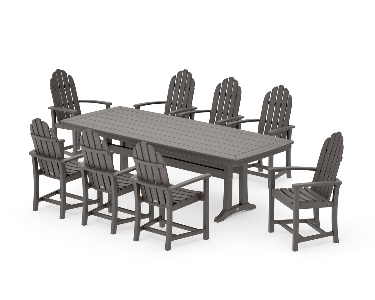 POLYWOOD Classic Adirondack 9-Piece Dining Set with Trestle Legs in Driftwood