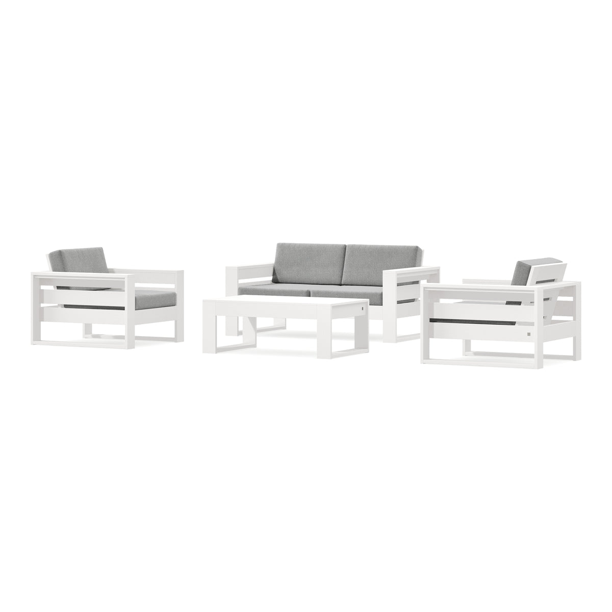 POLYWOOD PW Designer Series Latitude 4-Piece Lounge Loveseat Set in Vintage White / Grey Mist