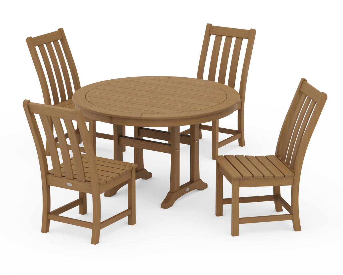 POLYWOOD Vineyard Side Chair 5-Piece Round Dining Set with Trestle Legs in Natural