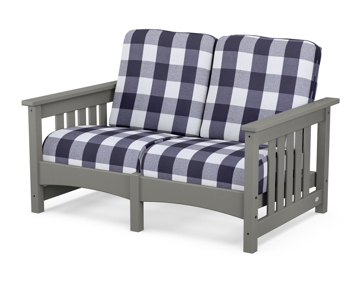 POLYWOOD Club Mission Loveseat in Slate Grey / Buffalo Plaid Navy