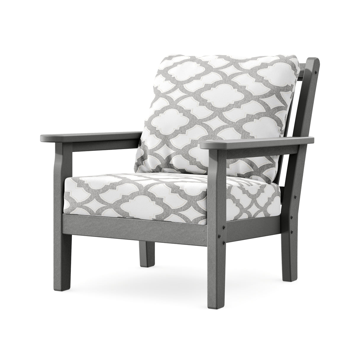 POLYWOOD Chippendale Deep Seating Chair in Slate Grey / Trellis Grey Mist