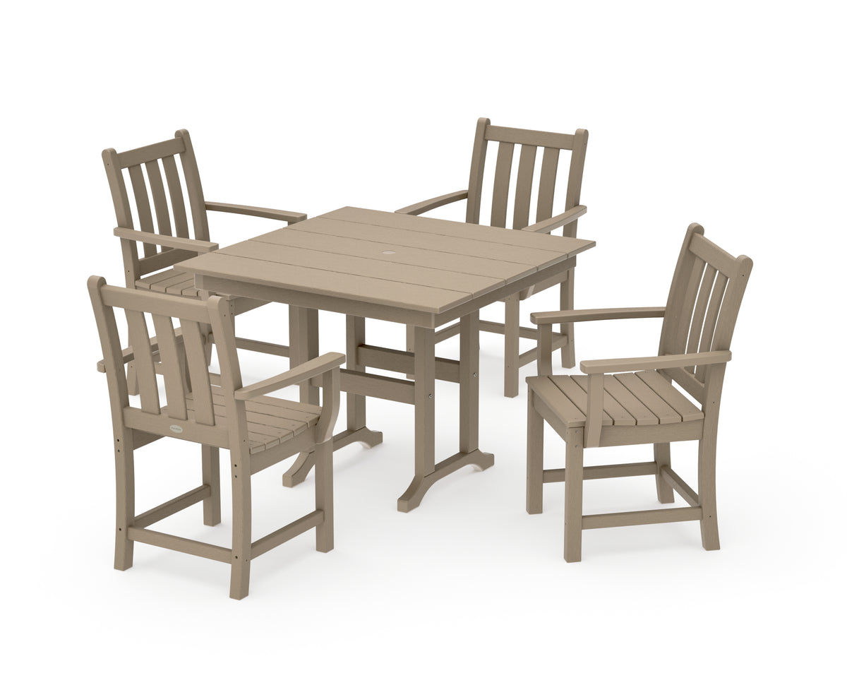POLYWOOD Traditional Garden 5-Piece Farmhouse Dining Set in Vintage Sahara