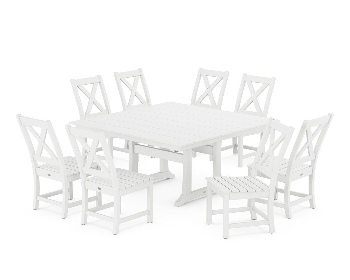 POLYWOOD Braxton Side Chair 9-Piece Farmhouse Dining Set in White