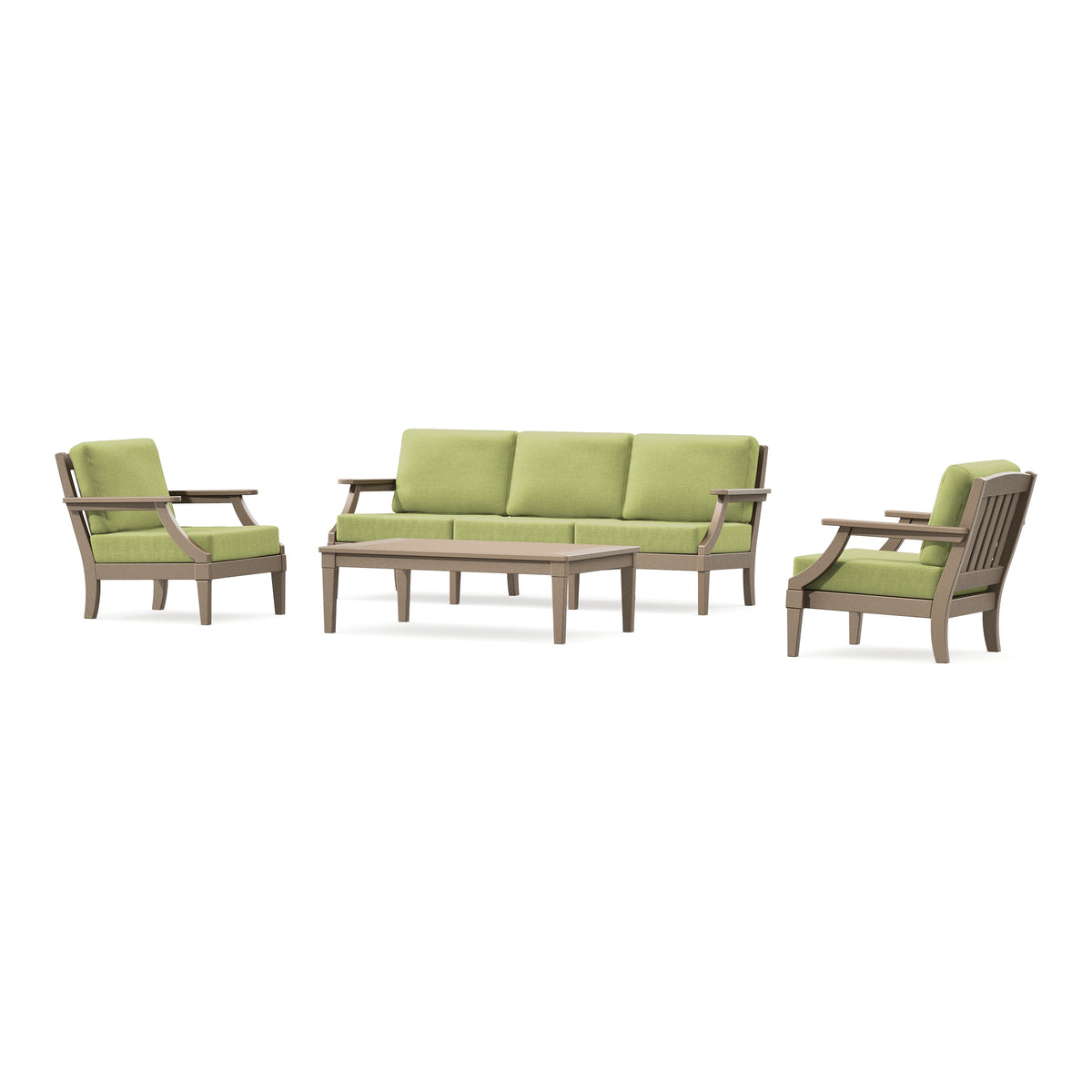 POLYWOOD PW Designer Series Estate 4-Piece Lounge Sofa Set in Vintage Sahara / Chartreuse Boucle