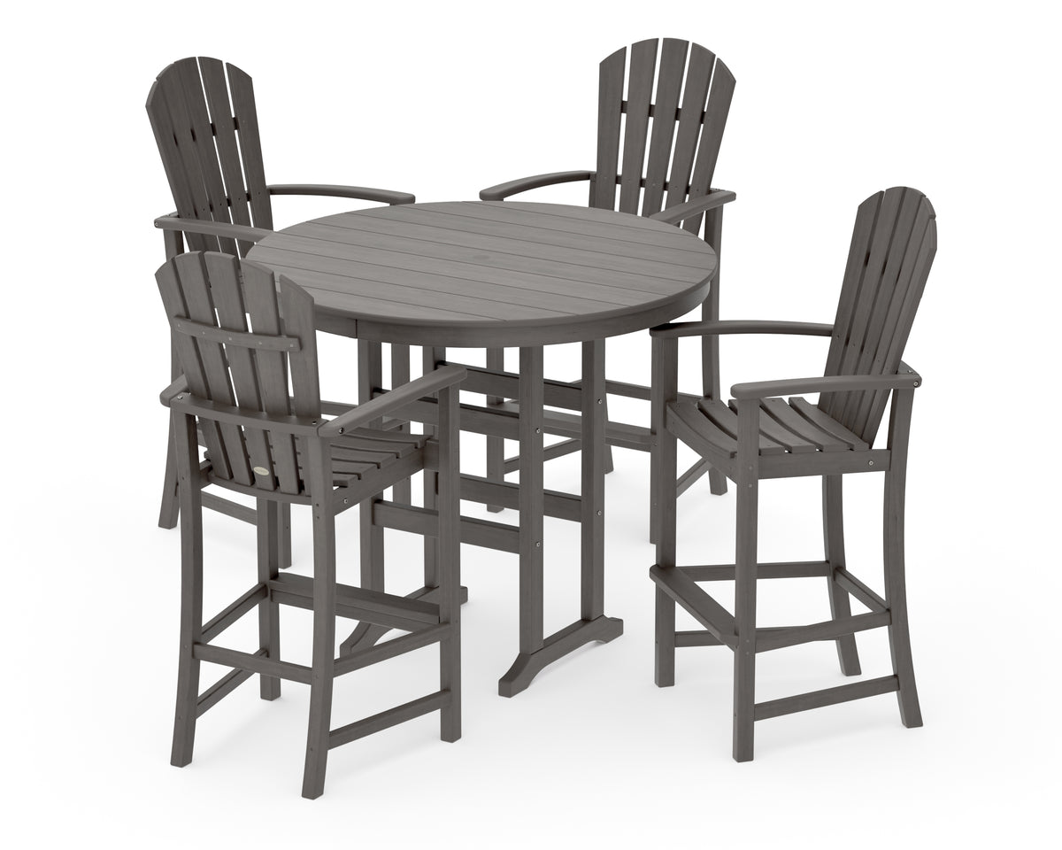 POLYWOOD Palm Coast 5-Piece Round Farmhouse Bar Set in Driftwood