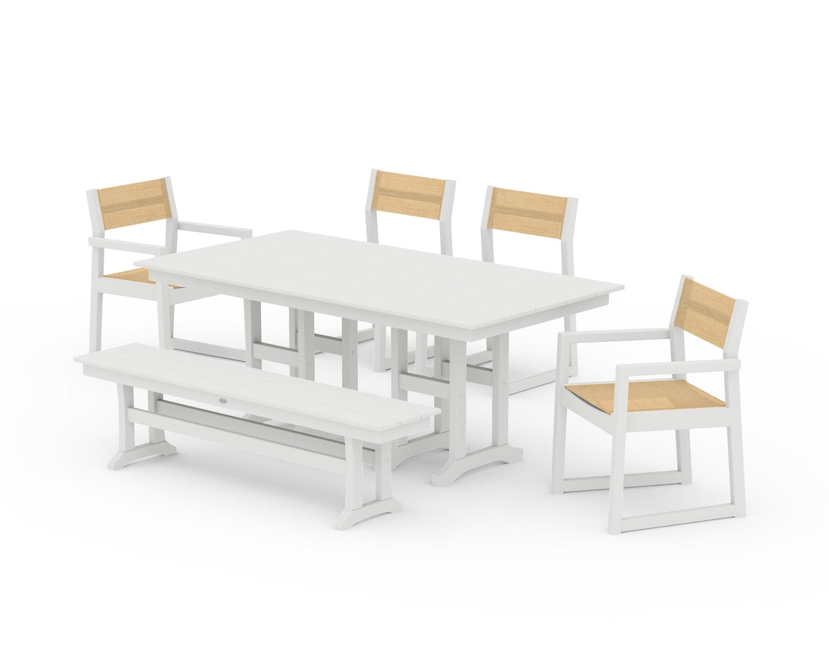 POLYWOOD EDGE Sling 6-Piece Farmhouse Dining Set in Vintage White / Dupioni Apricot