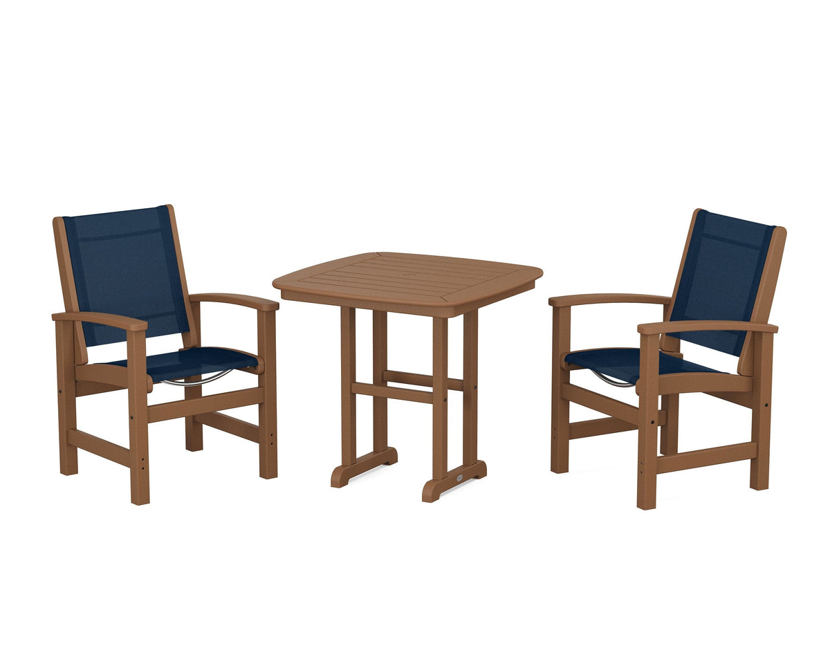 POLYWOOD Coastal 3-Piece Dining Set in Teak / Navy Blue