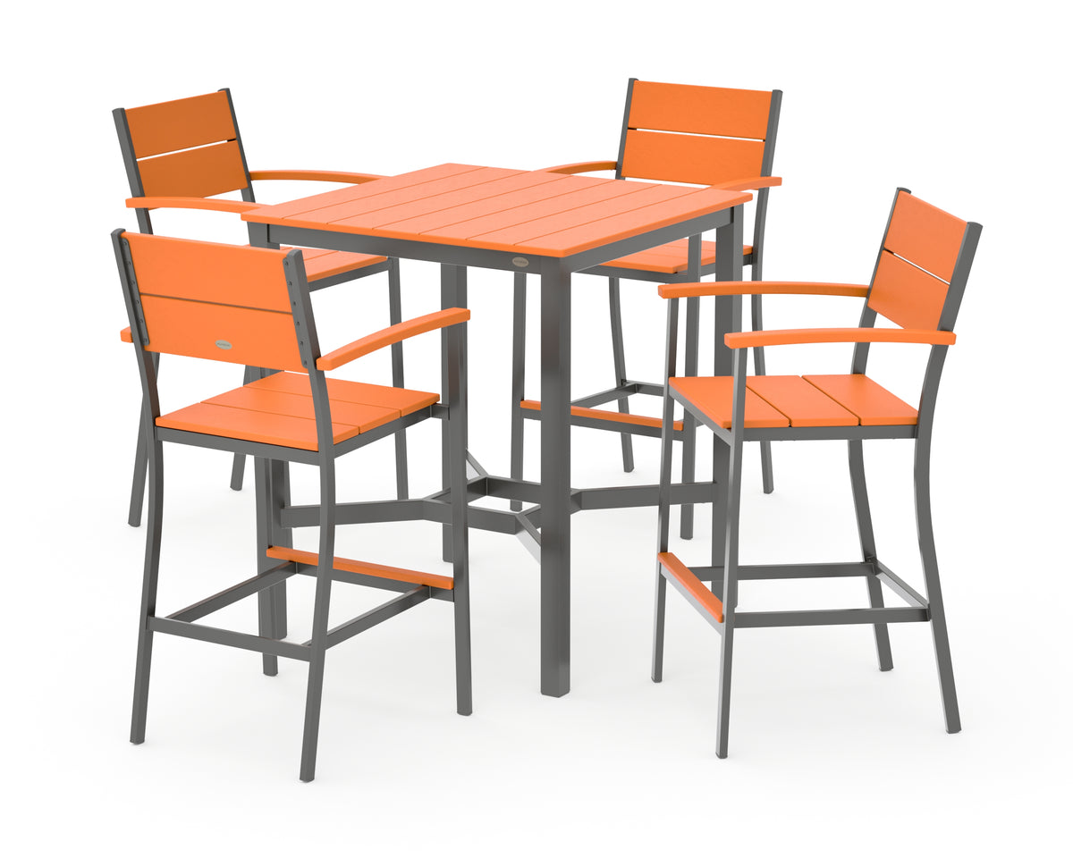 POLYWOOD Main Street 5-Piece Bar Set in Charcoal / Tangerine