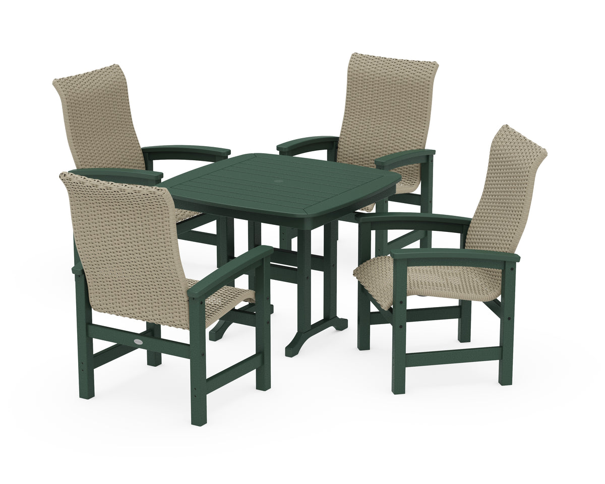 POLYWOOD Coastal Woven High-Back 5-Piece Dining Set in Green / Dune Grass