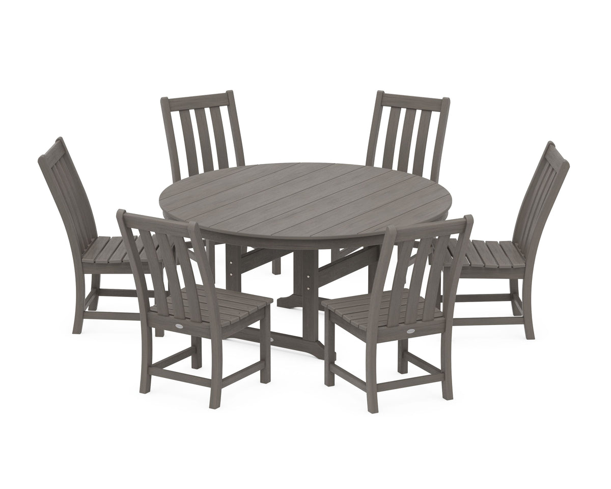 POLYWOOD Vineyard 7-Piece Side Chair Round Farmhouse Dining Set in Driftwood