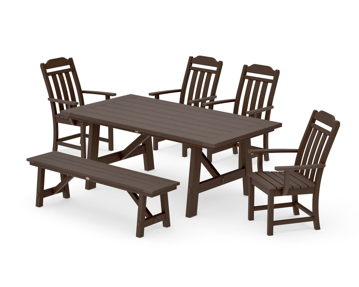 POLYWOOD Cottage 6-Piece Rustic Farmhouse Dining Set with Bench in Kona
