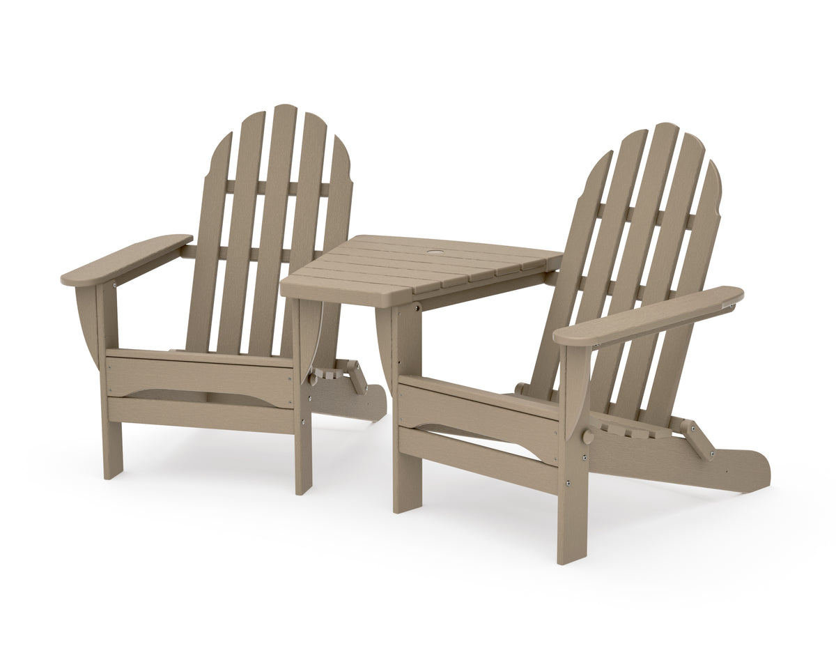 POLYWOOD Classic 3-Piece Folding Adirondack Set With Connecting Table in Vintage Sahara