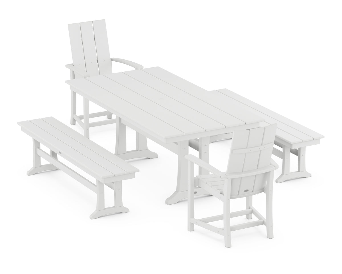 POLYWOOD Modern Adirondack 5-Piece Farmhouse Dining Set with Trestle Legs in White
