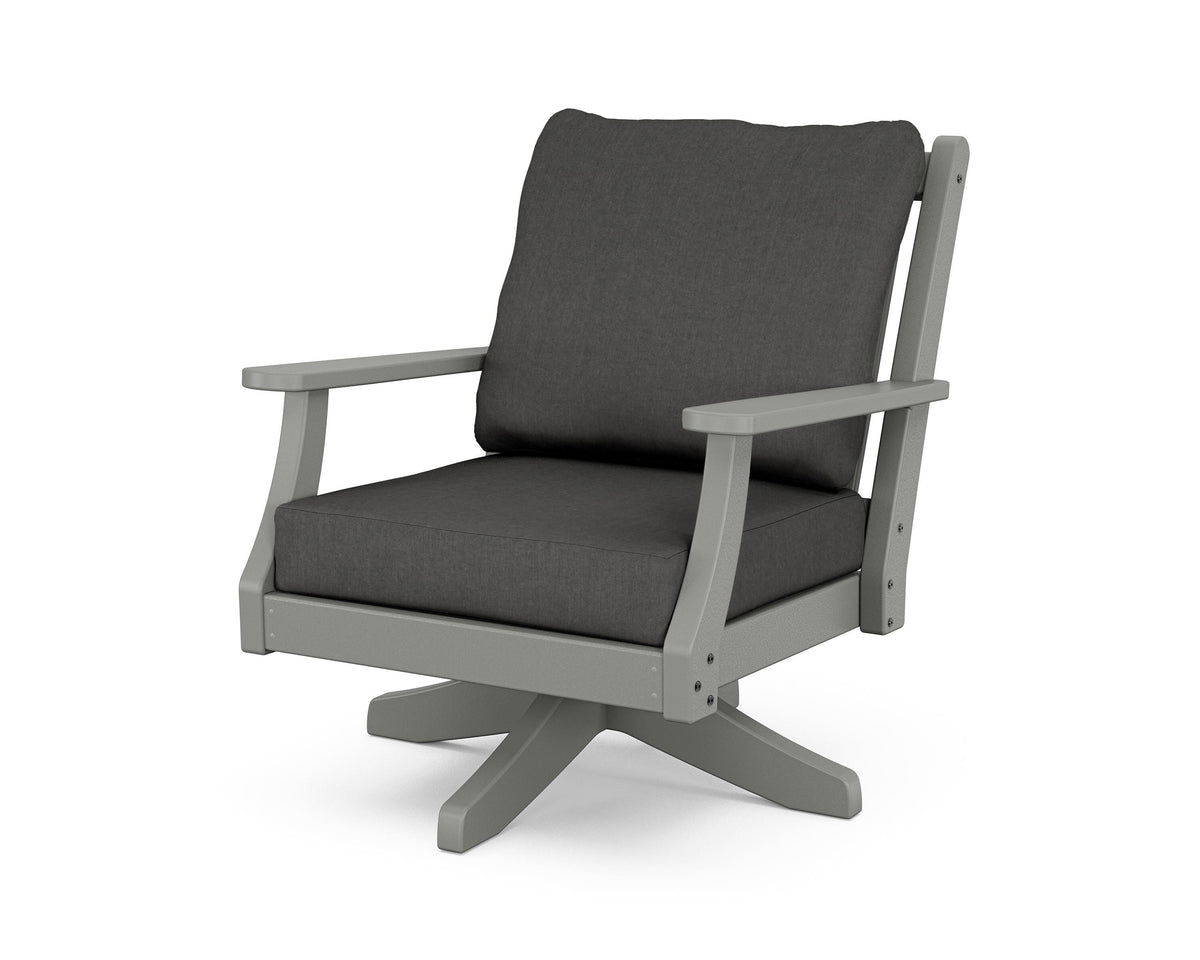 POLYWOOD Wovendale Deep Seating Swivel Chair in Slate Grey / Spectrum Carbon