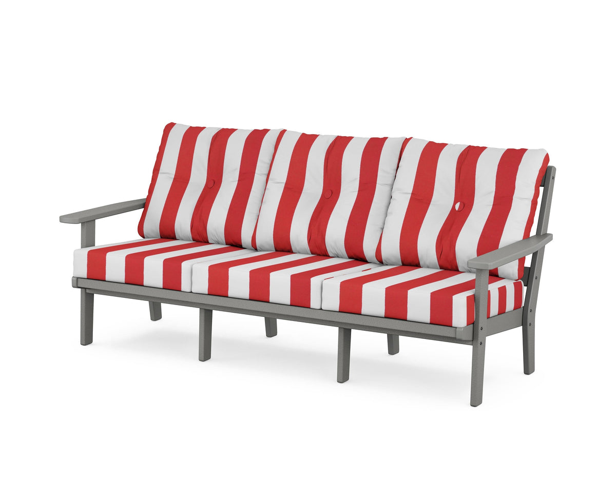 POLYWOOD Prairie Deep Seating Sofa in Slate Grey / Cabana Stripe Crimson