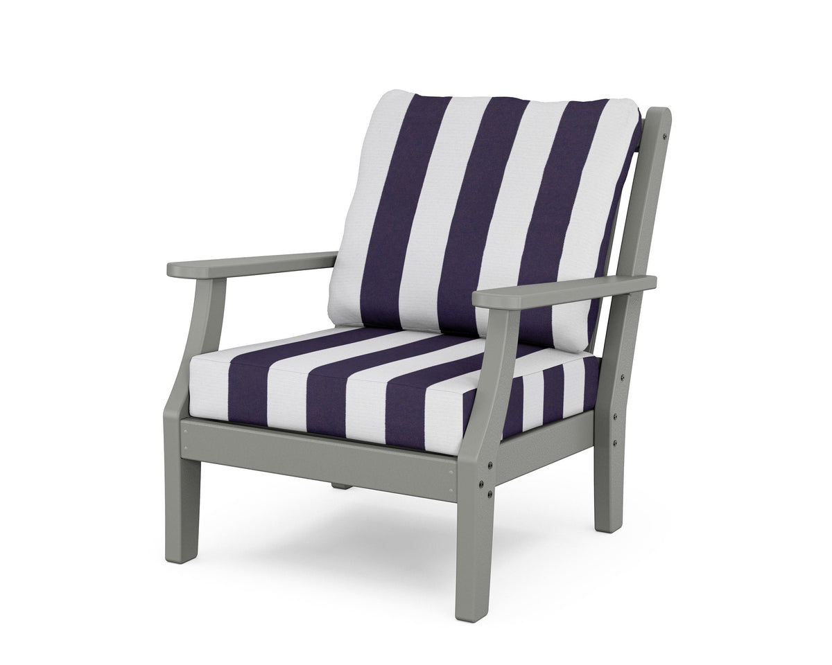 POLYWOOD Wovendale Deep Seating Chair in Slate Grey / Cabana Stripe Navy