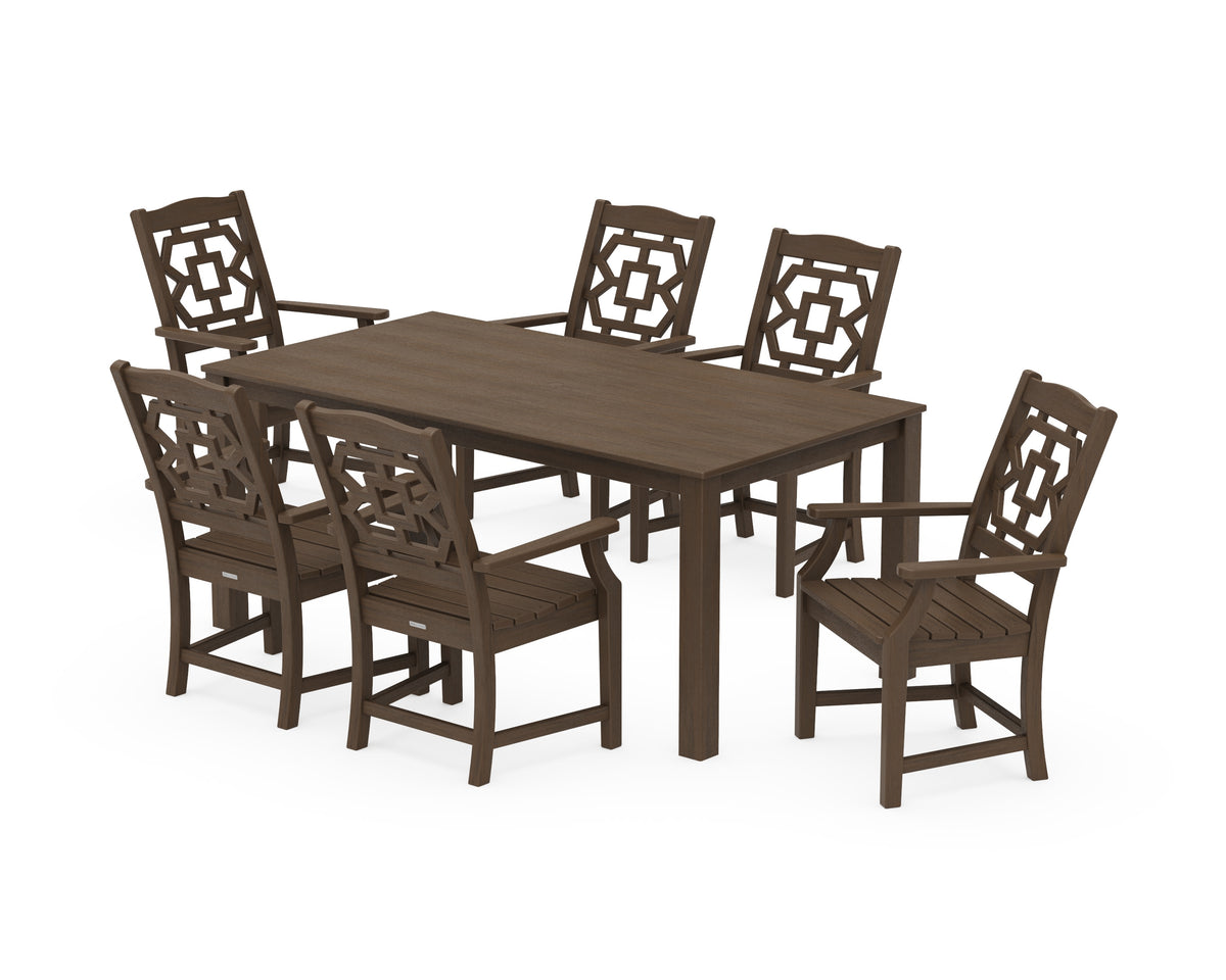 POLYWOOD Chinoiserie Arm Chair 7-Piece Parsons Dining Set in Kona
