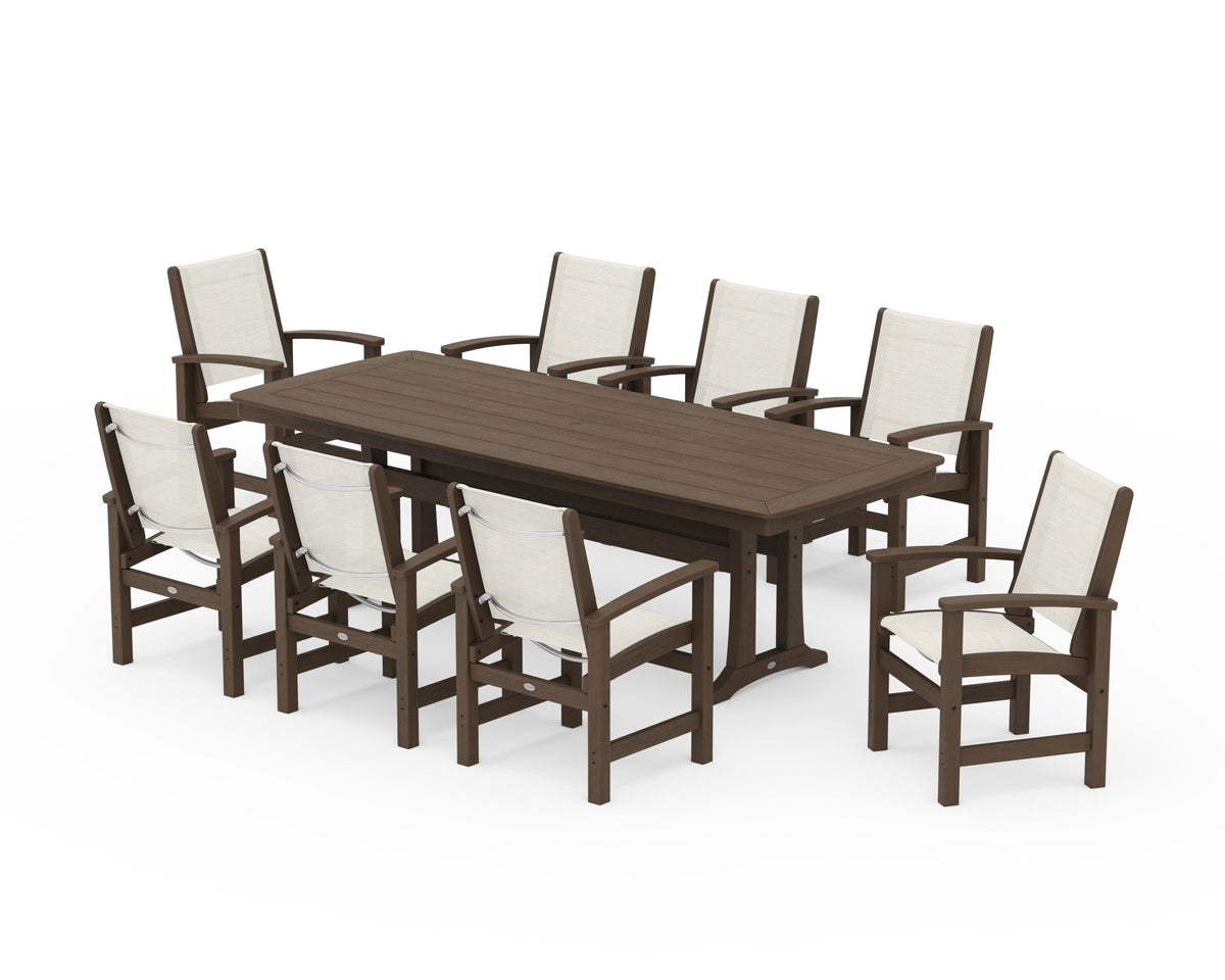 POLYWOOD Coastal 9-Piece Dining Set with Trestle Legs in Kona / Parchment