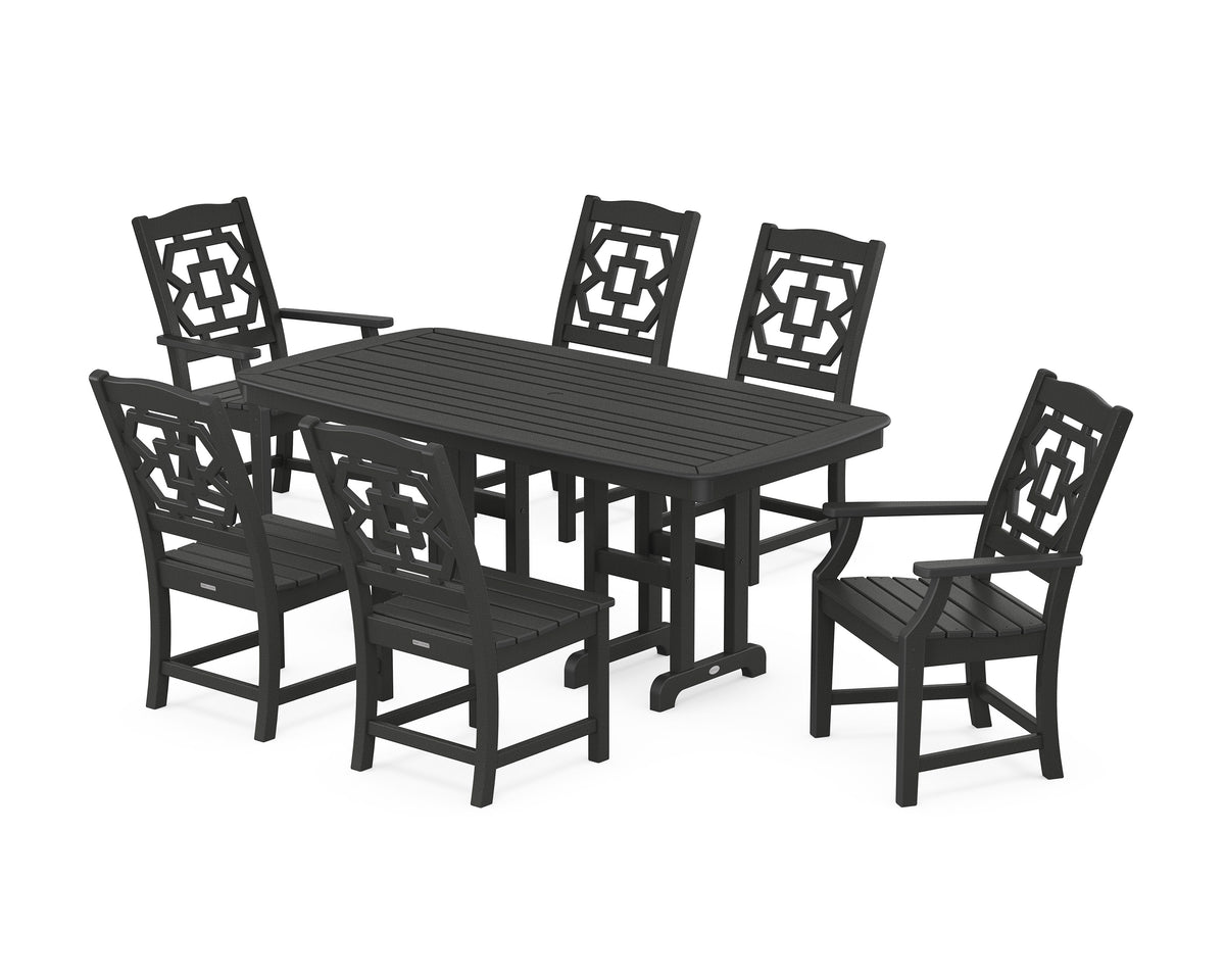POLYWOOD Chinoiserie 7-Piece Dining Set in Black