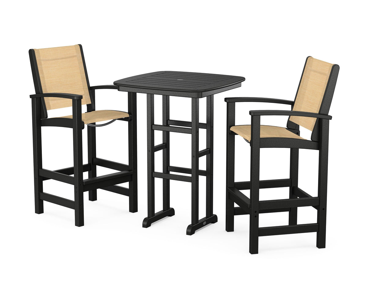 POLYWOOD Coastal 3-Piece Bar Set in Black / Dupioni Apricot