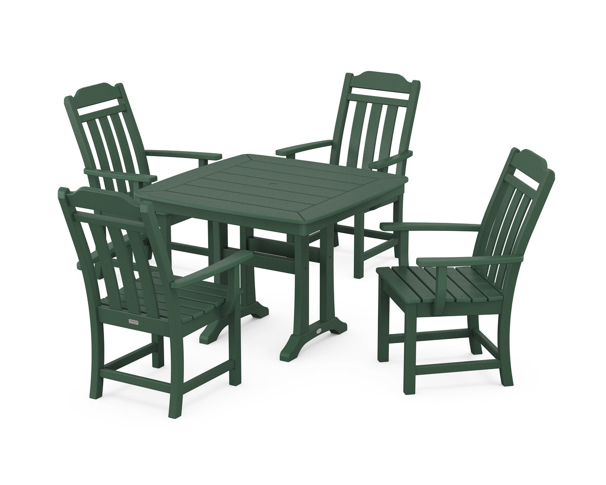 POLYWOOD Cottage 5-Piece Dining Set with Trestle Legs in Green